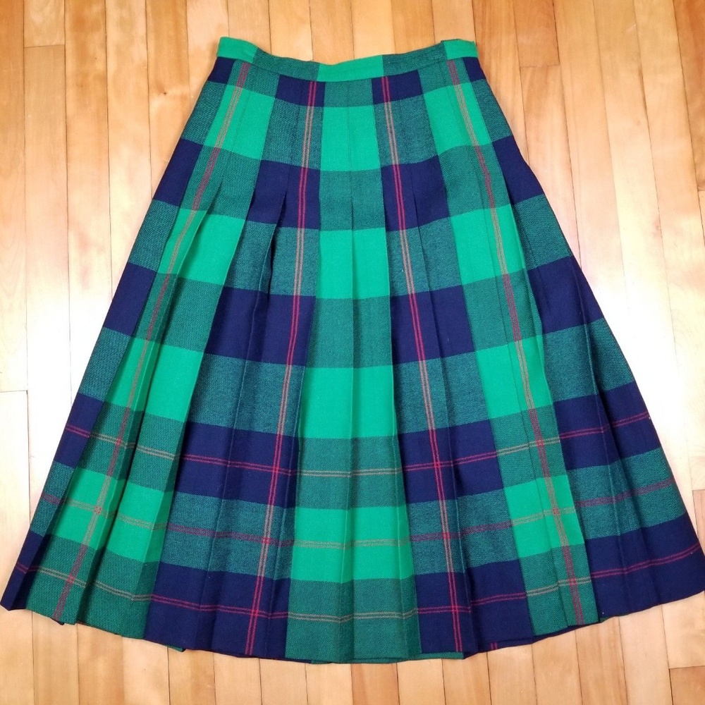 Kinloch Wool Tartan Plaid High Waist Pleated Skirt